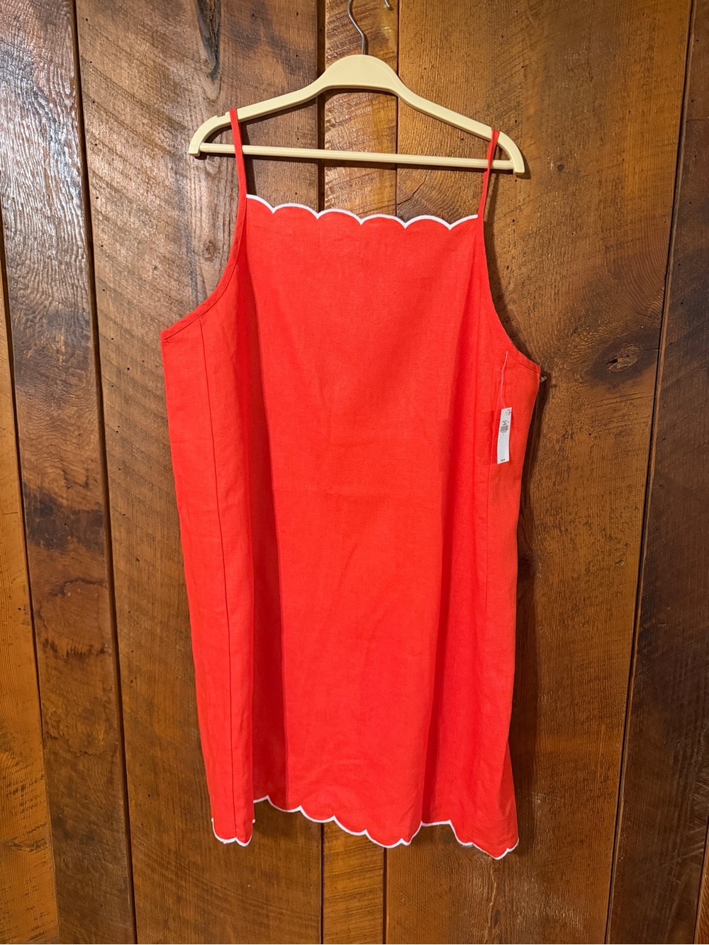 NWT Old Navy Coral Scallop Edge Apron Neck Linen Mini Dress L Resort Summer